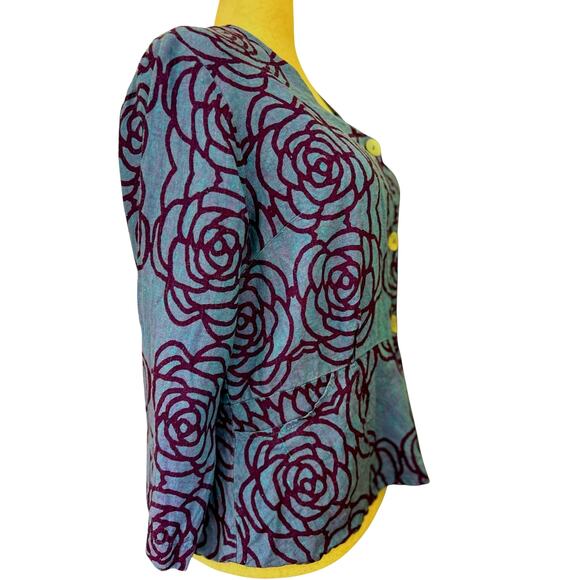 Flax 100% Linen Women's Floral Shirt Relaxed Jacket Pockets Size Medium Casual - Picture 6 of 8